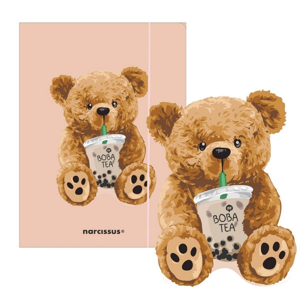Teczka A4 z gumką Teddies & Miś z boba tea Narcissus Sztuka Rodzinna